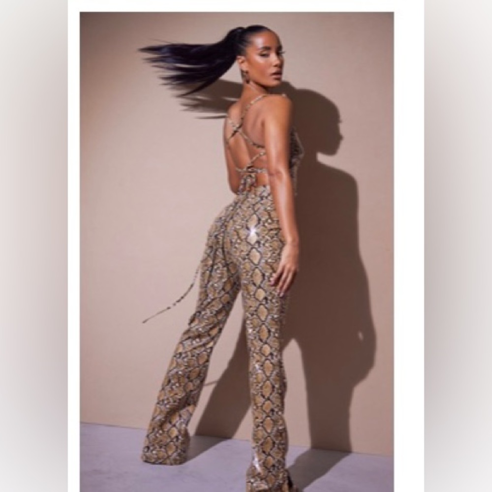 Snake skin leather jumpsuit